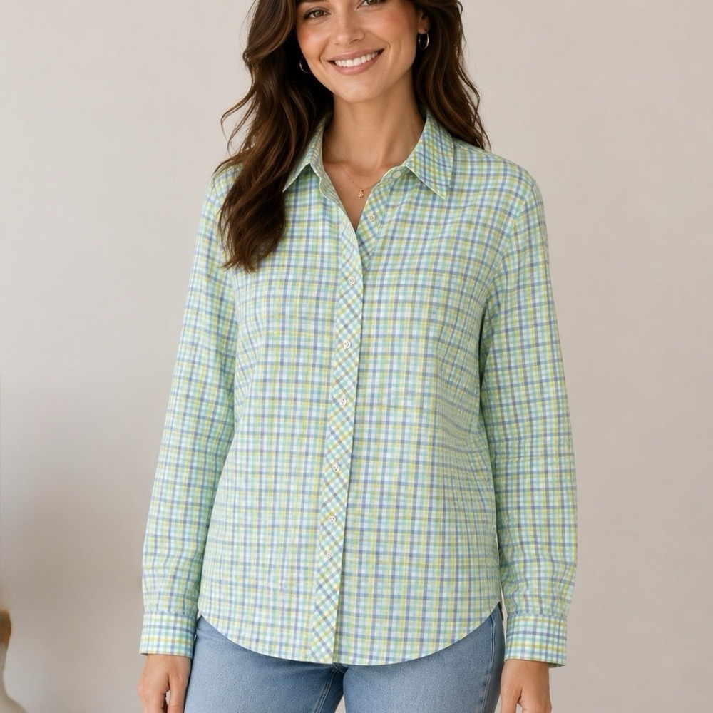 Talbots Colorful Plaid‎ Classic Cotton Shirt Size 2X Office Teacher Casual